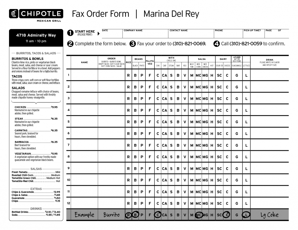 Printable Chipotle Order Form Printable Form 2024