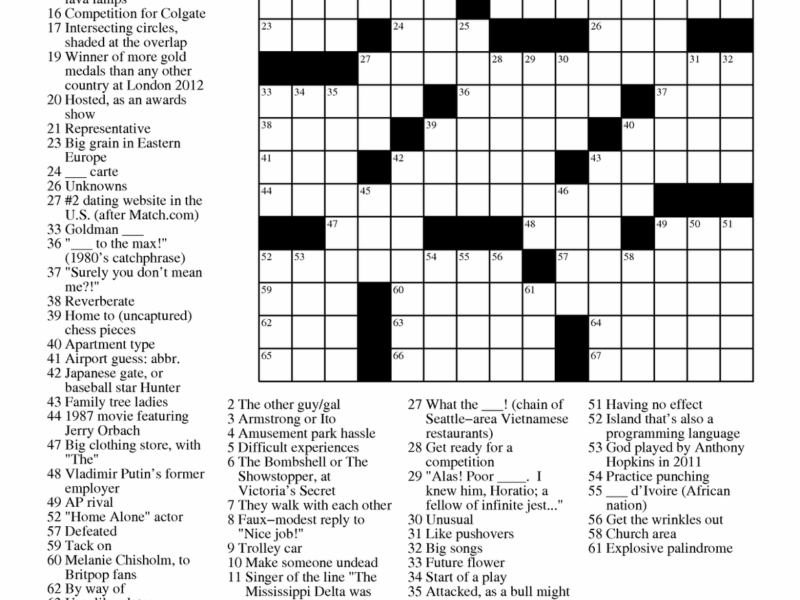 Printable Crossword Celebrity Printable Crossword Puzzles