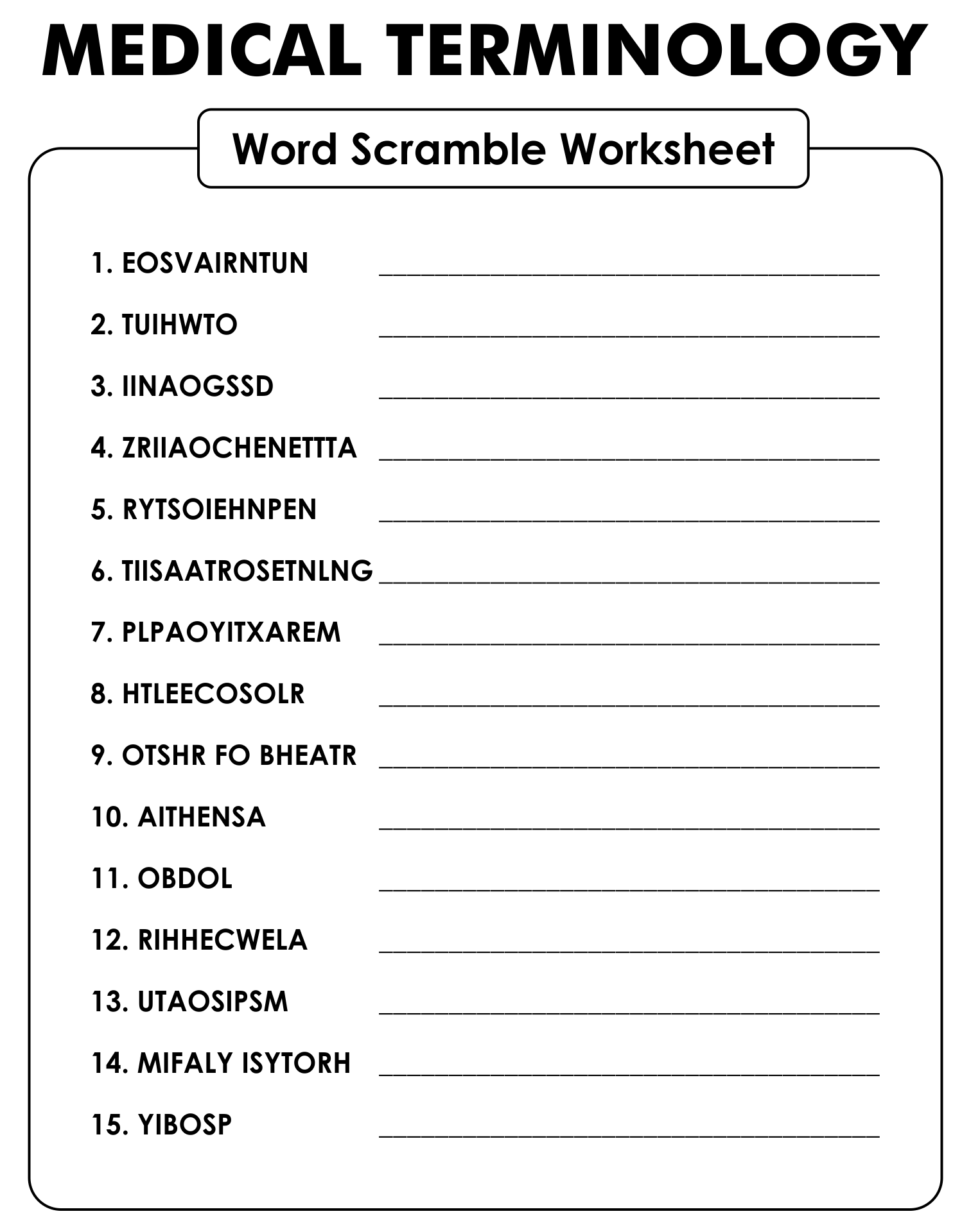 Printable Medical Terminology