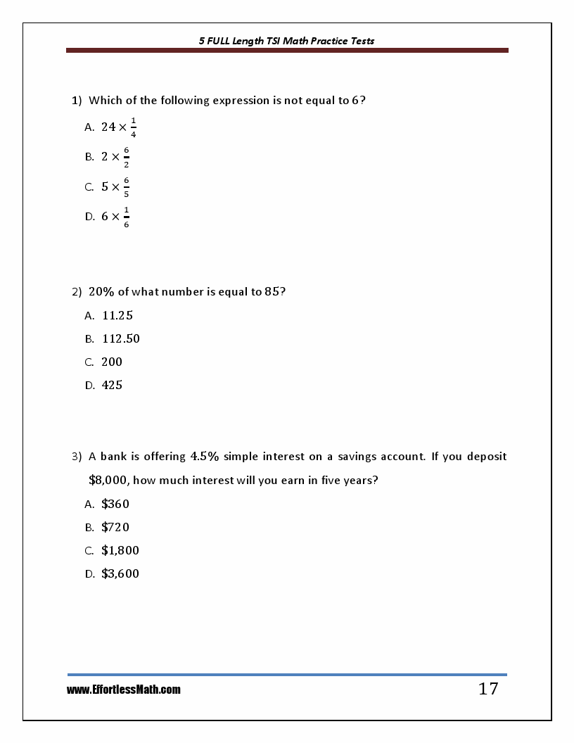 Printable Tsi Practice Test