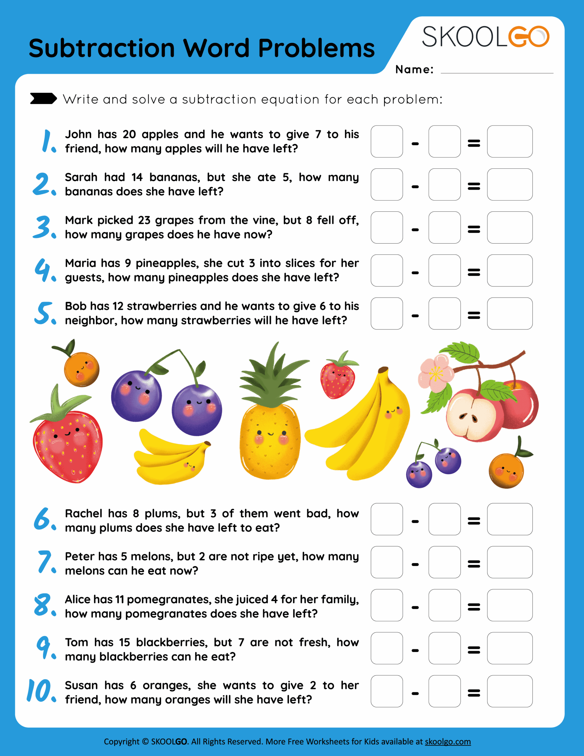 Add Subtract Within 100 Word Problems Printable