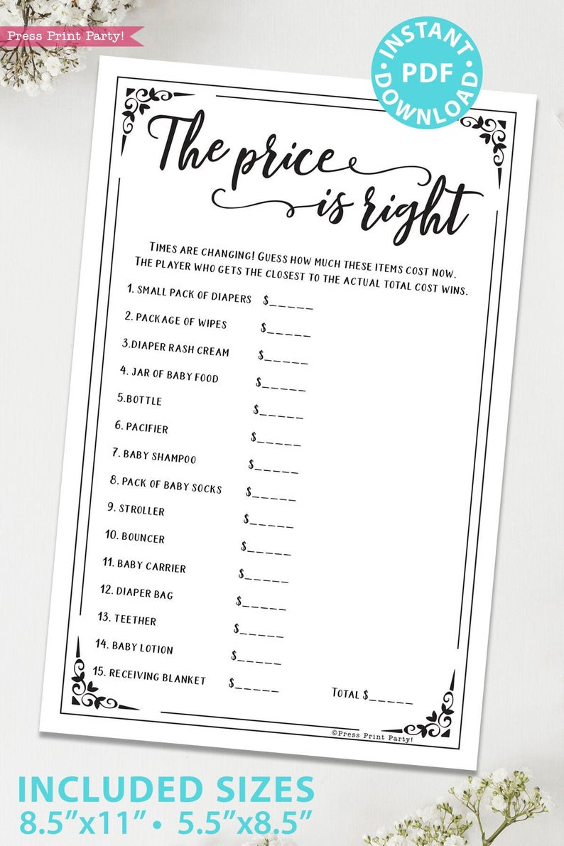 The Price Is Right Baby Shower Game Printable Unique Baby Shower Game 