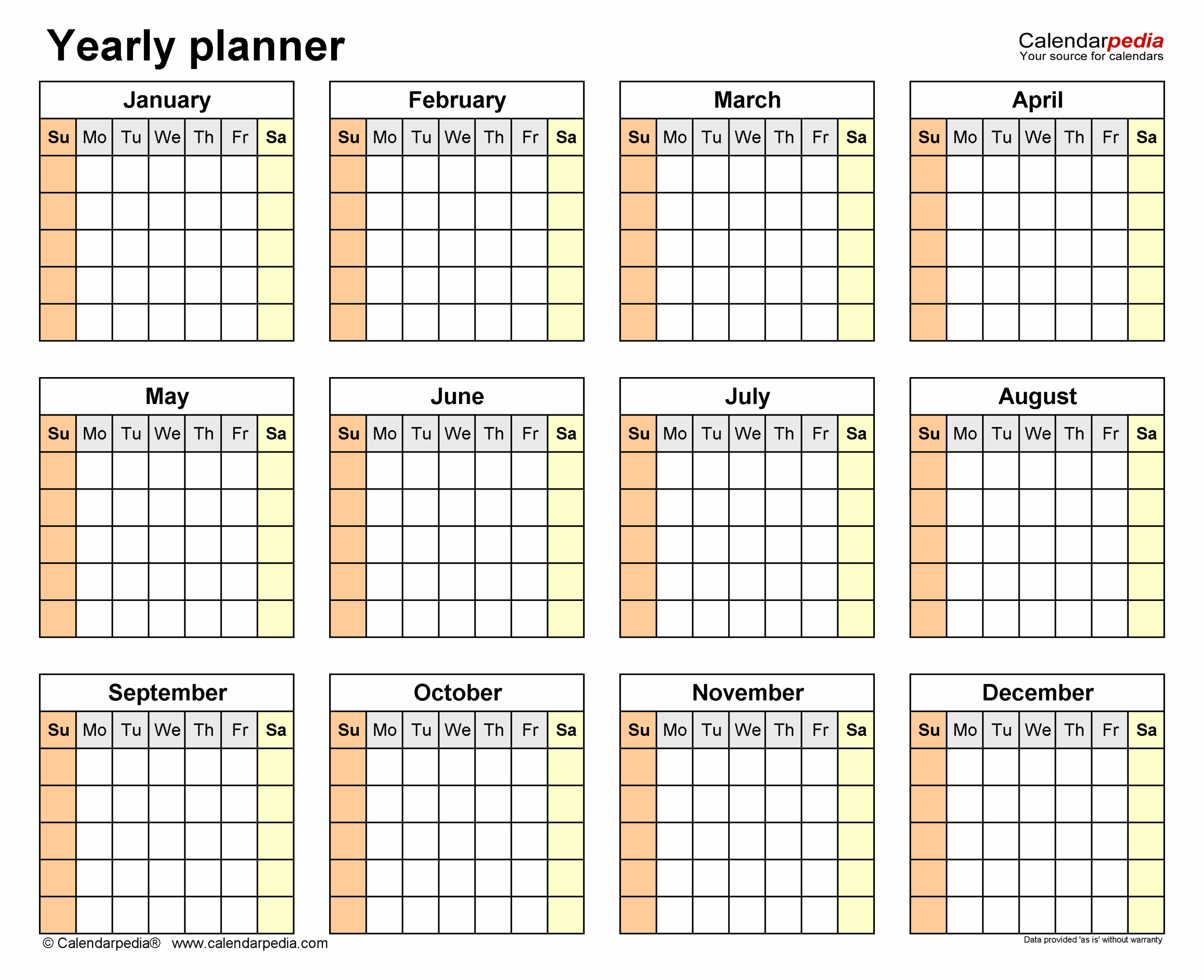 Printable Yearly Planning Calendar