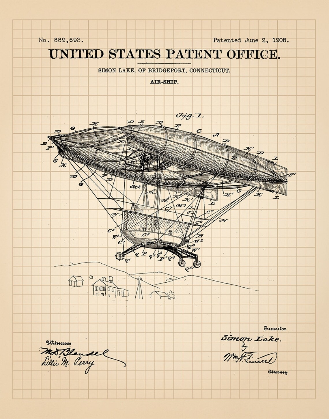 Airship Patent Print Blimp Patent Dirigible Airship Etsy