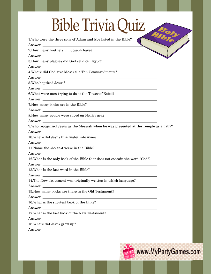 Bible Quiz Questions And Answers Quiz On The Bible