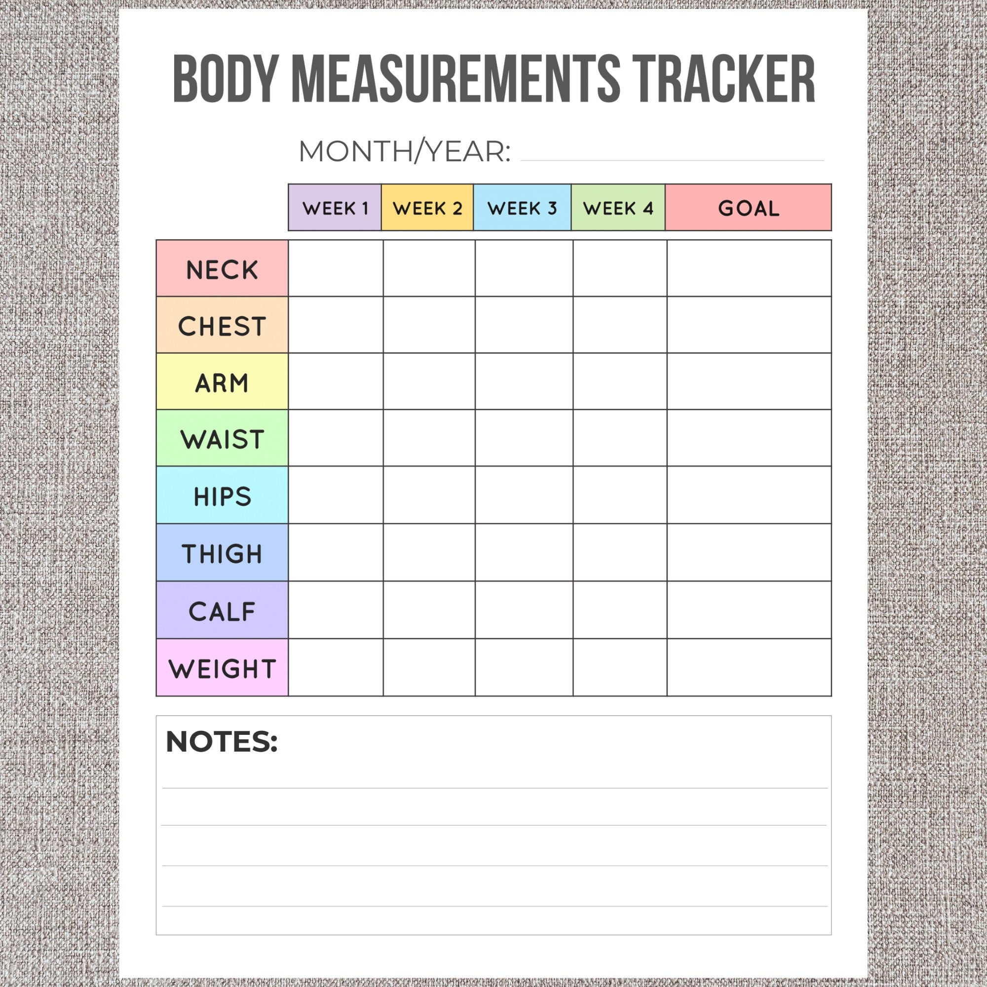 Free Printable Body Measurement Tracker