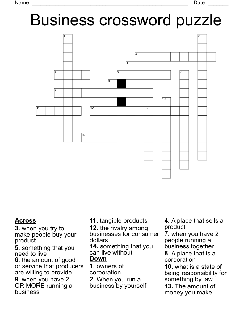 Business Crossword Puzzle WordMint