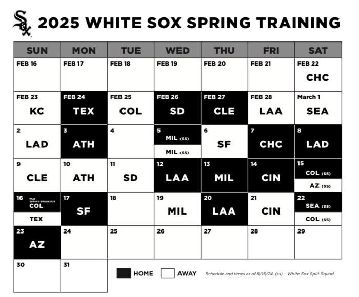 Chicago White Sox Spring Training Schedule 2025 Dates Times 
