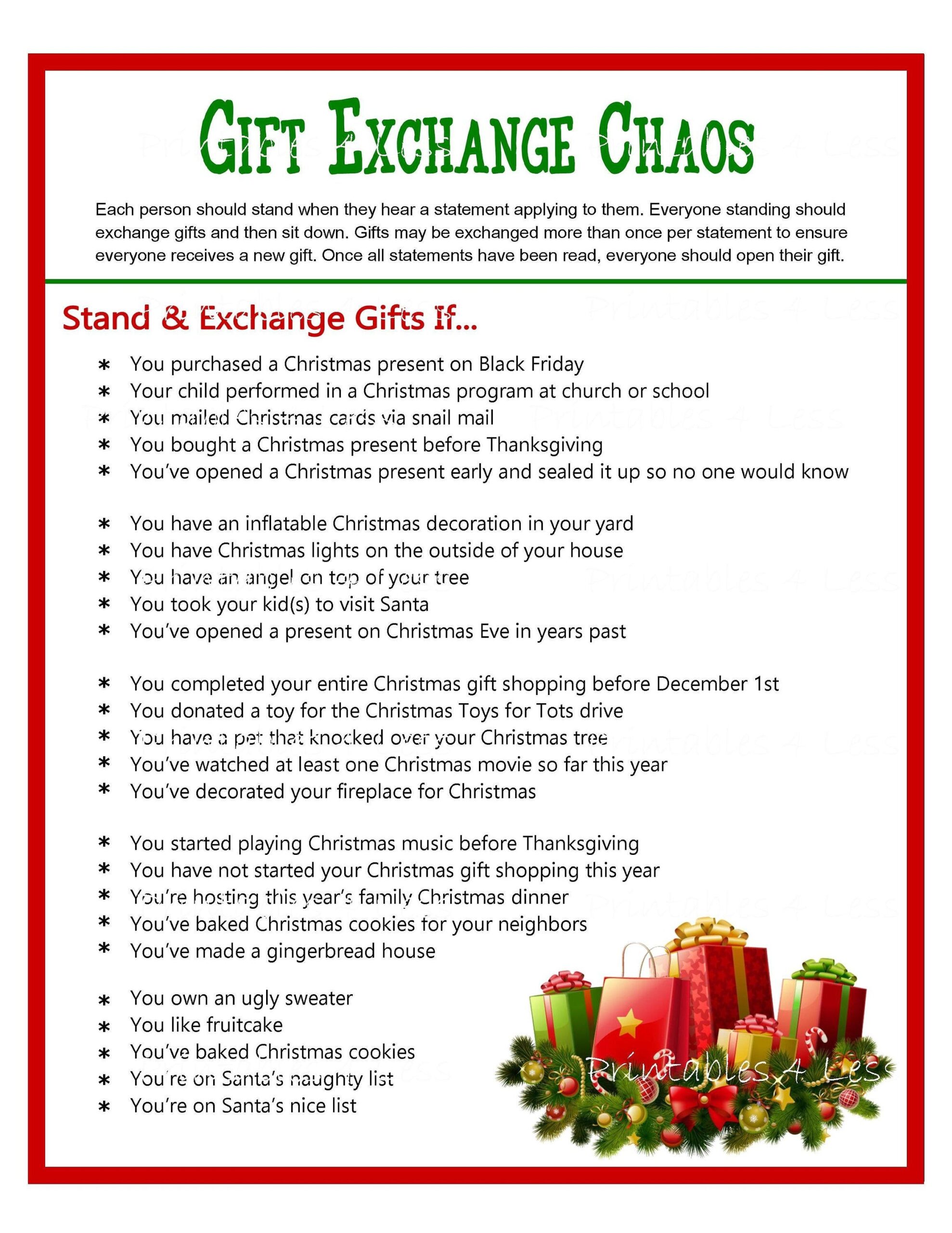 Christmas Gift Exchange Cards Free Printable