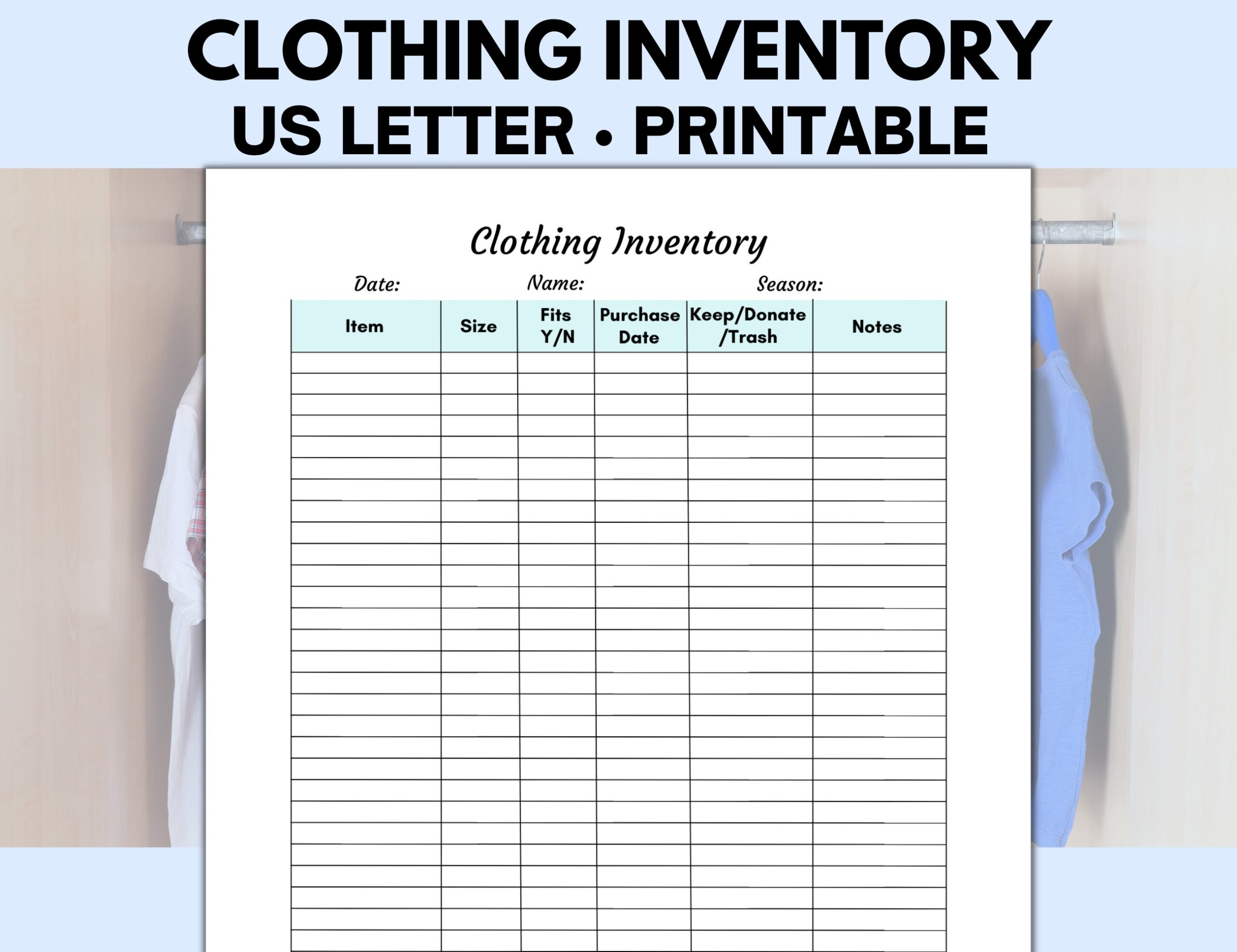 Clothing Inventory List Template Printable