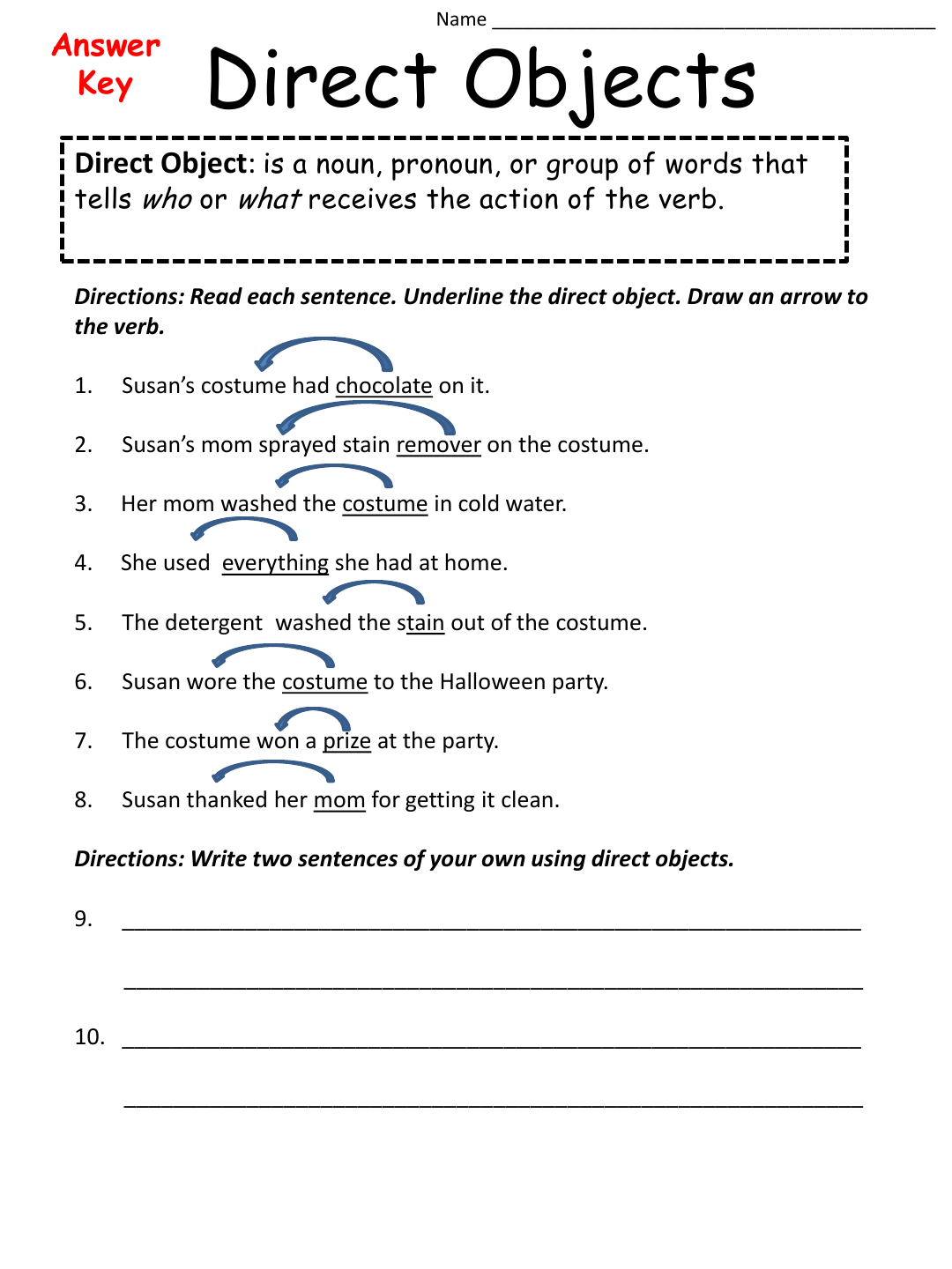 Free Printable Worksheets On Direct Objects Grade 5