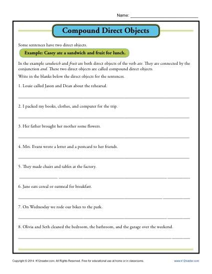 Direct Object And Indirect Object Worksheets