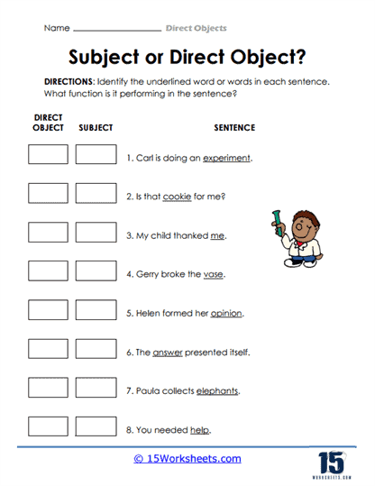 Direct Objects Worksheet