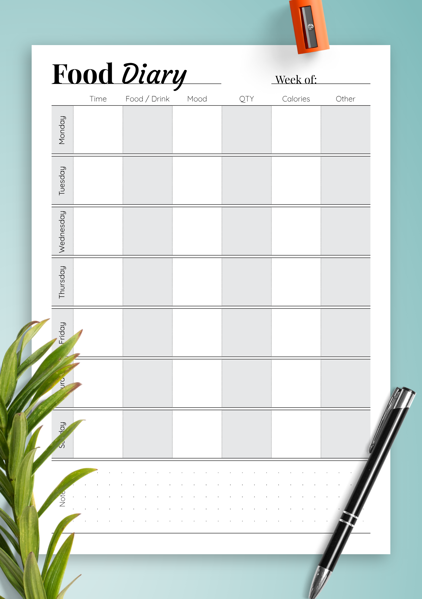 Free Printable Food Journal Template