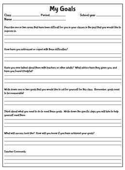 Editable Goal Setting Worksheet For High School And Middle School