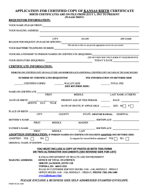 Fillable Online Kansas Birth Certificate Application Fax Email Print 