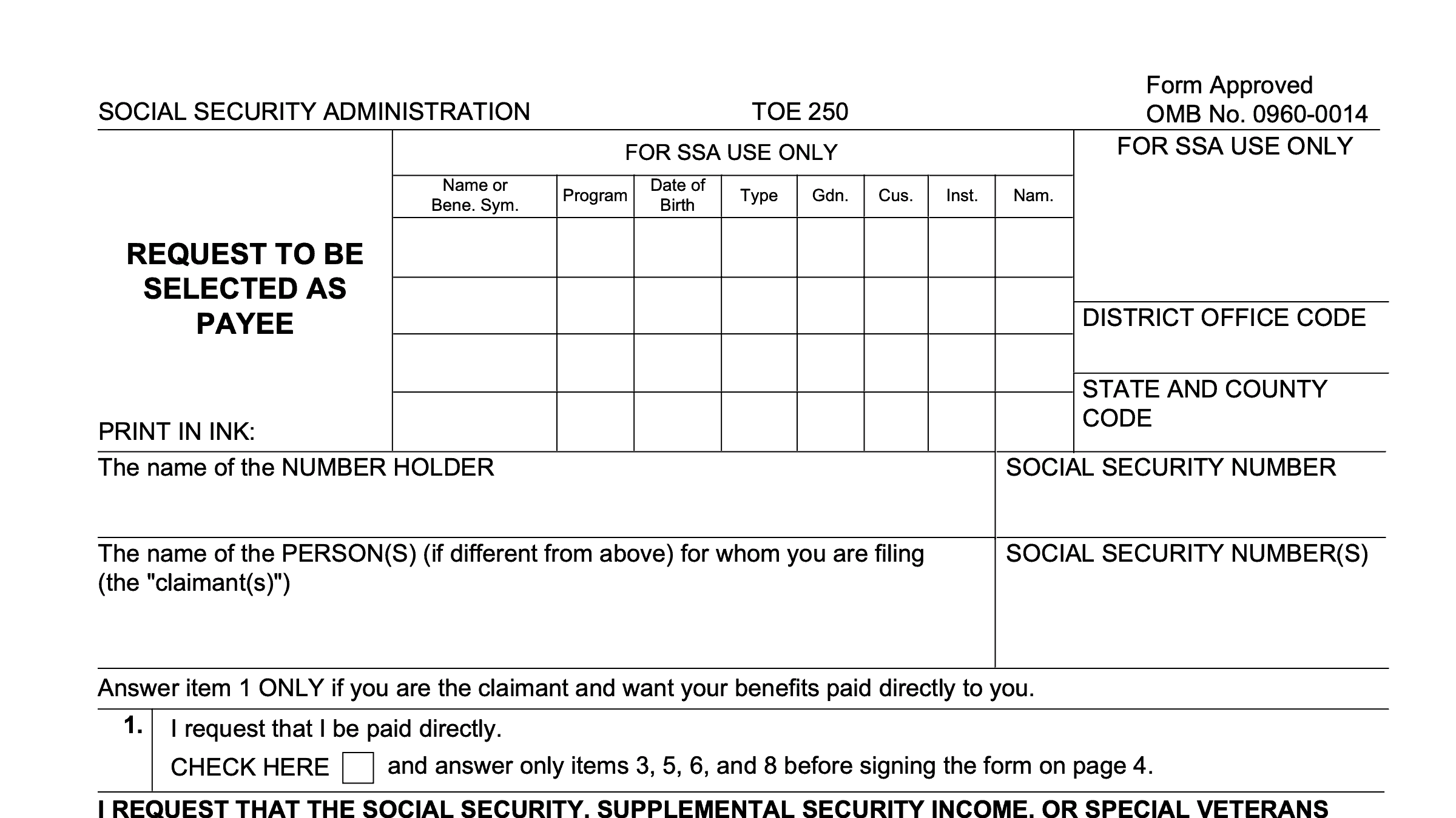 Social Security Form Ssa-11 Printable