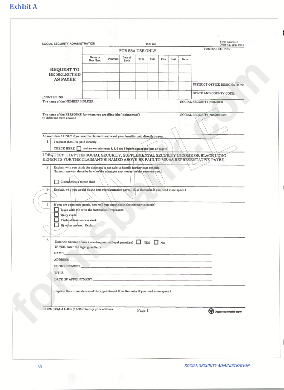 Form Ssa 11 Bk Request To Be Selected As Payee Social Security 