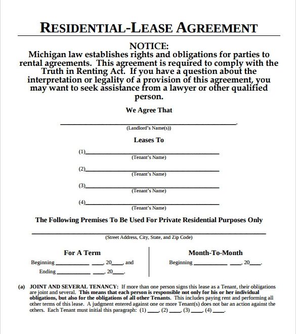 Free Printable Blank Rental Lease Agreement