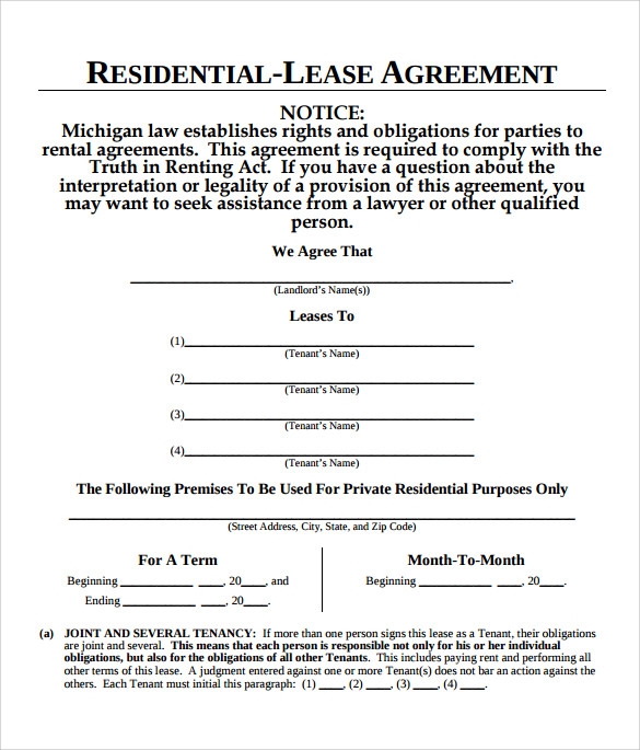 Free Printable Blank Rental Lease Agreement
