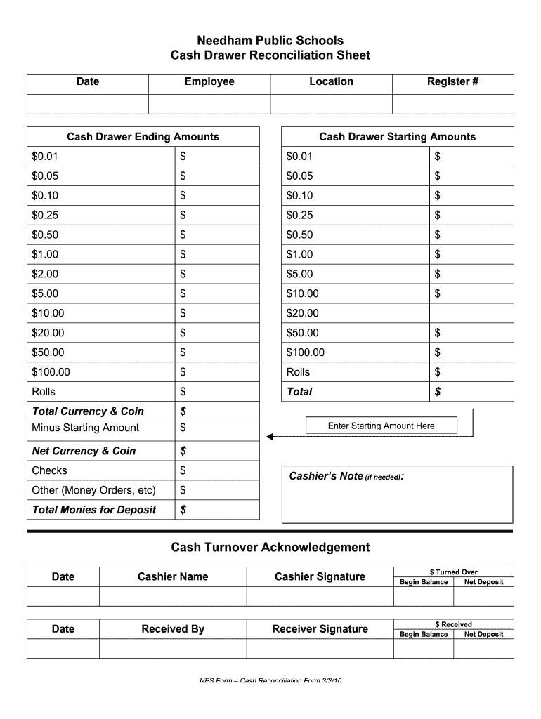 Free Printable Cash Drawer Count Sheet Printable Templates