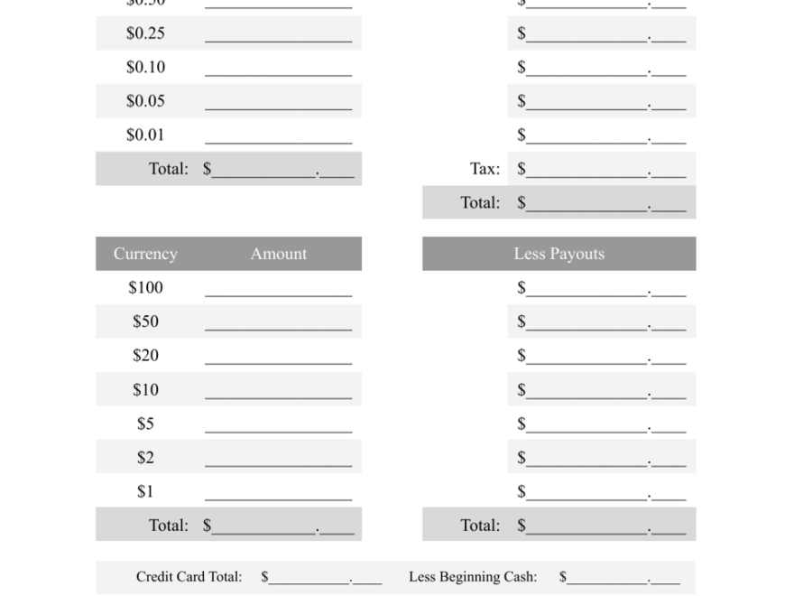 Free Printable Cash Register Balance Sheet Printable Templates
