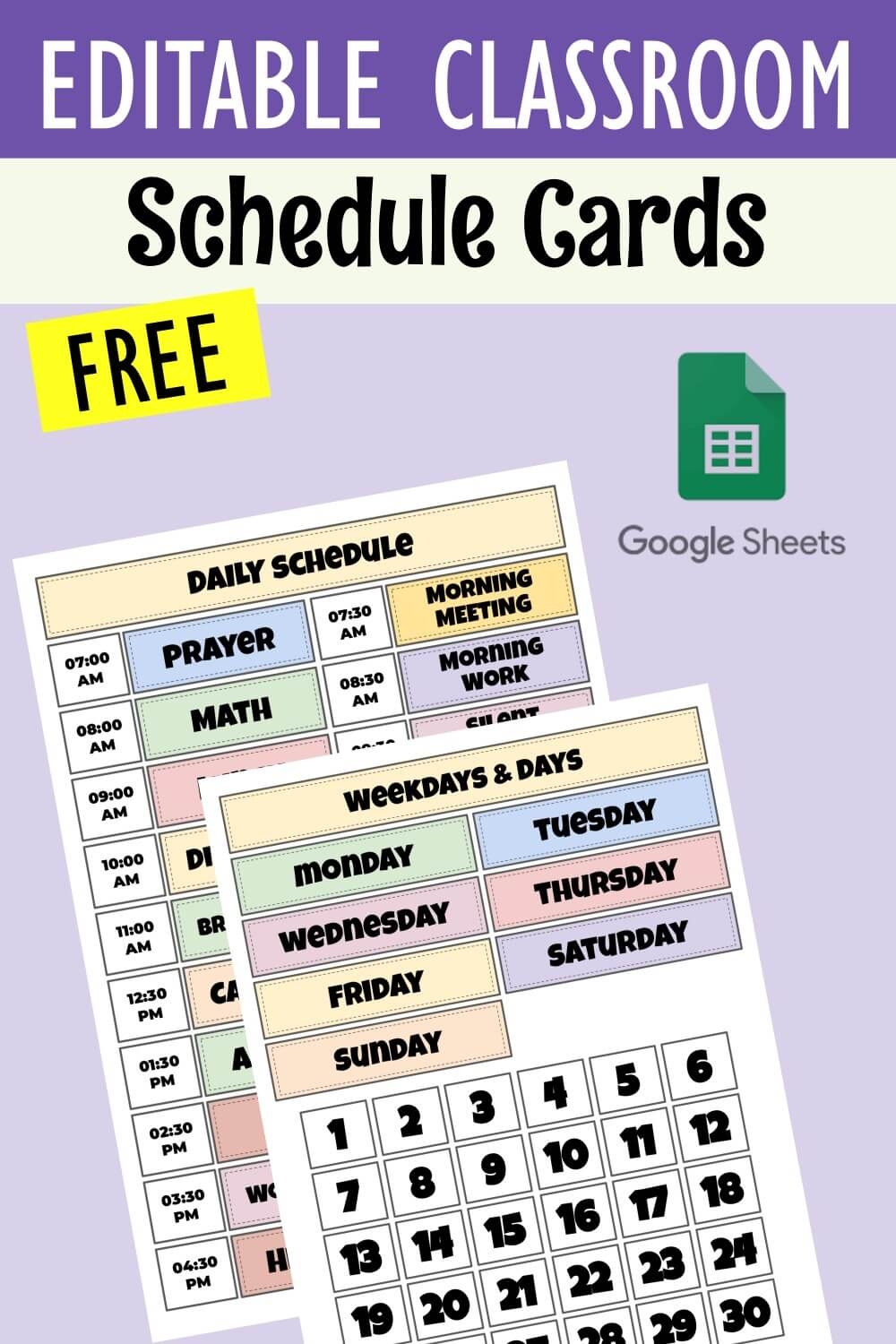 Free Printable Classroom Schedule Cards