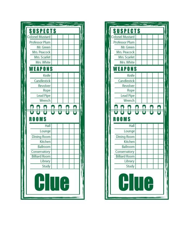 Free Printable Clue Game Sheets