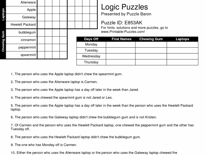 Free Printable Logic Puzzles For High School Students Free Printable