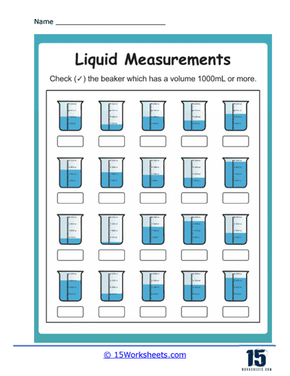 Free Printable Measuring Liquids Worksheets