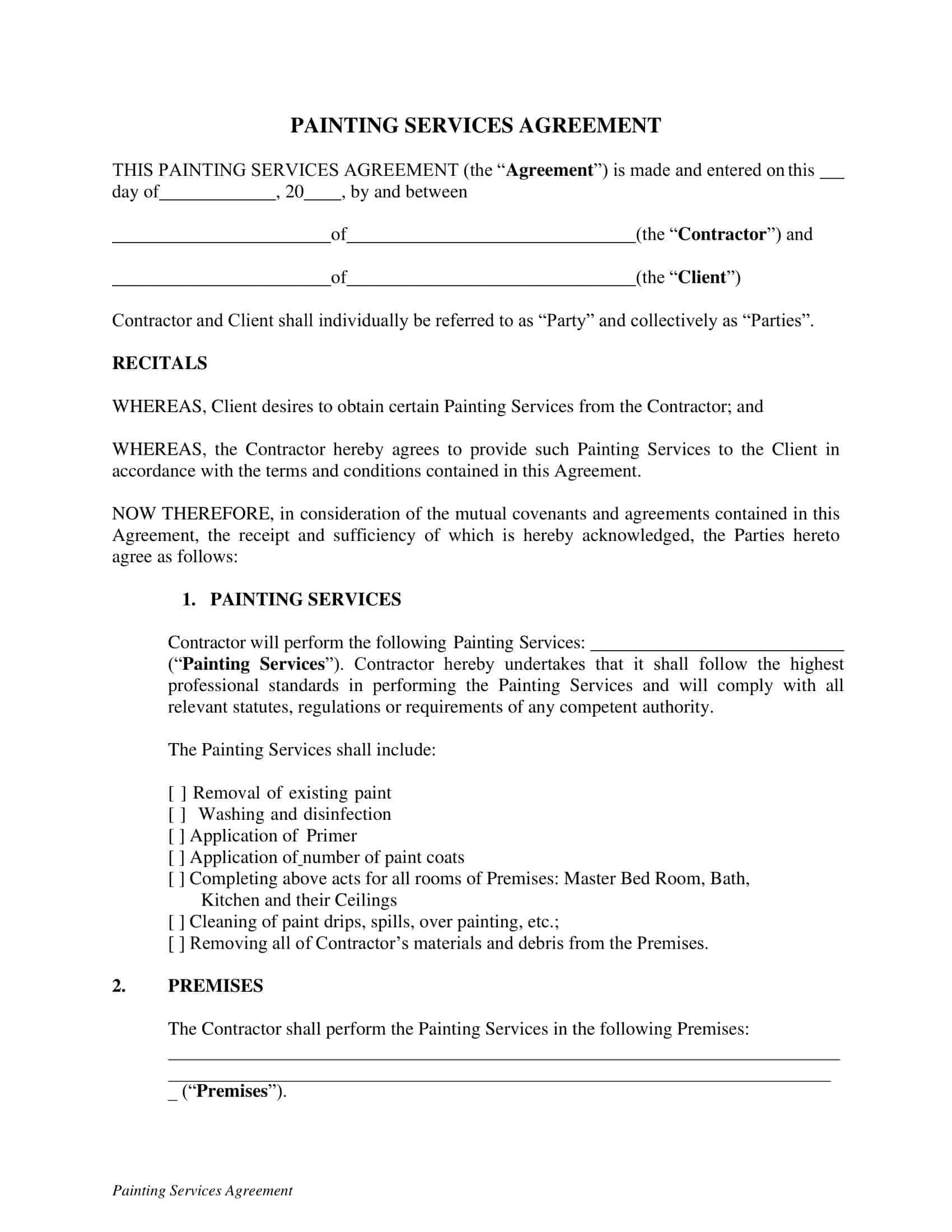 Printable Contract For Painting Services