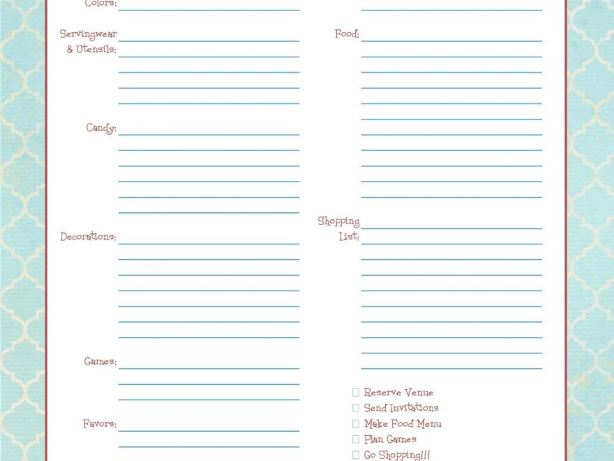 Free Printable Party Planner Worksheet