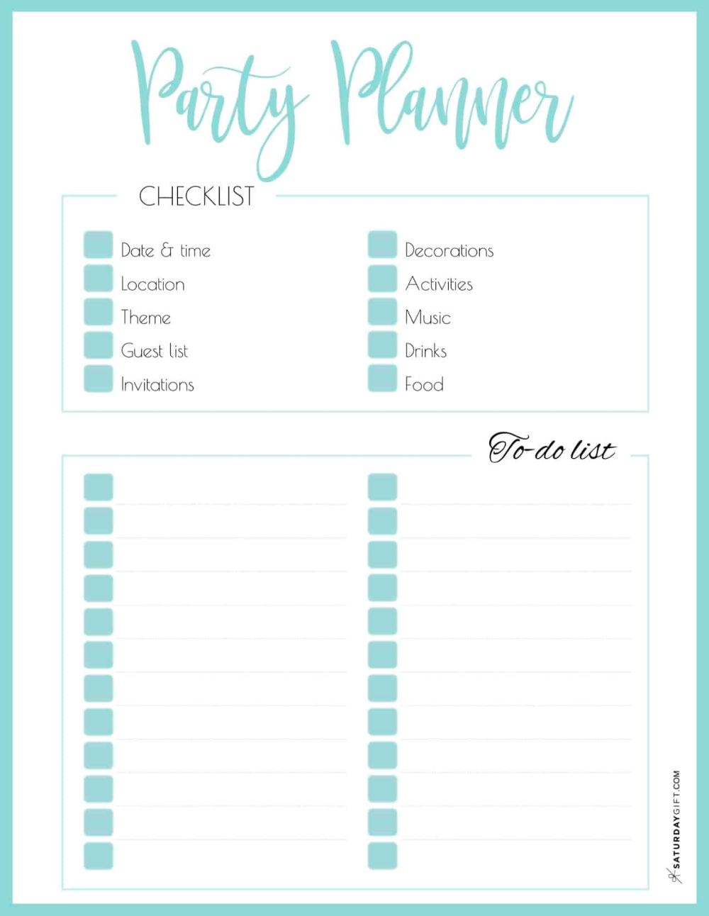 Free Printable Party Planning Worksheet