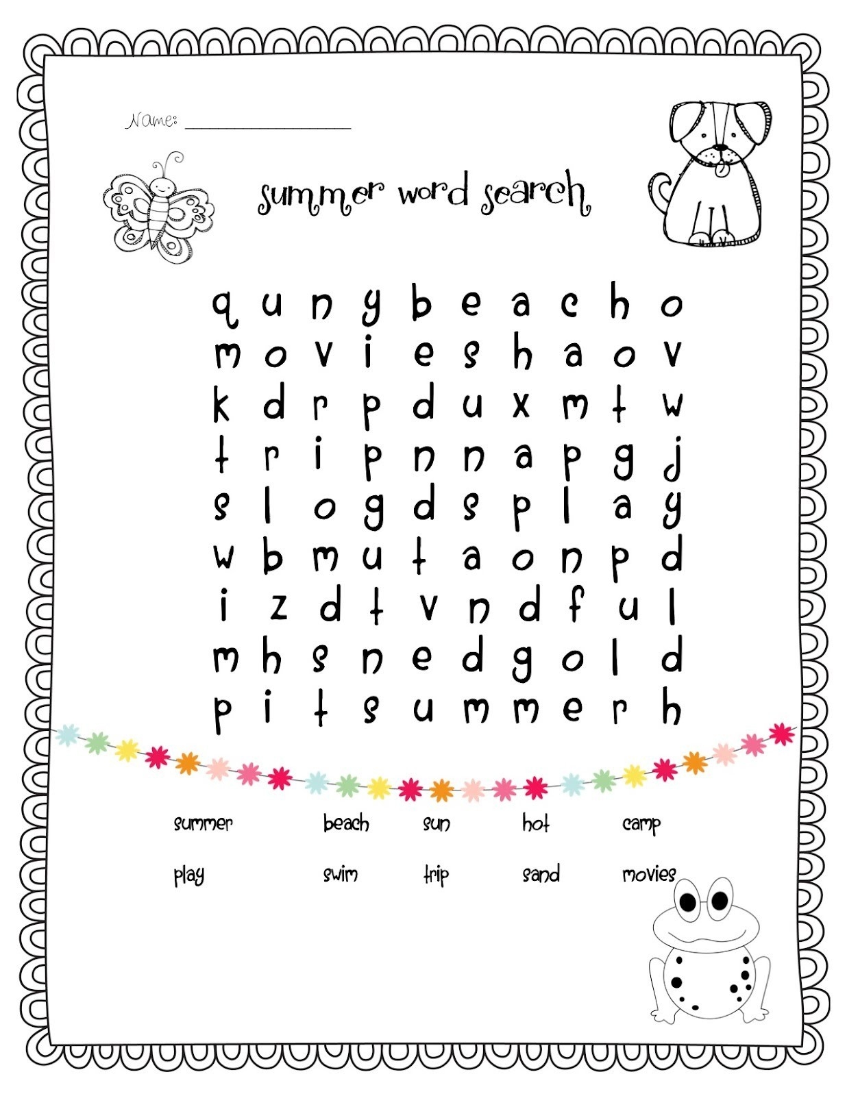 Free Printable Preschool Word Search