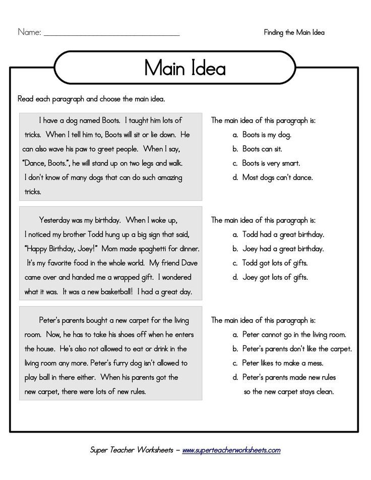 Getting The Main Idea Worksheet