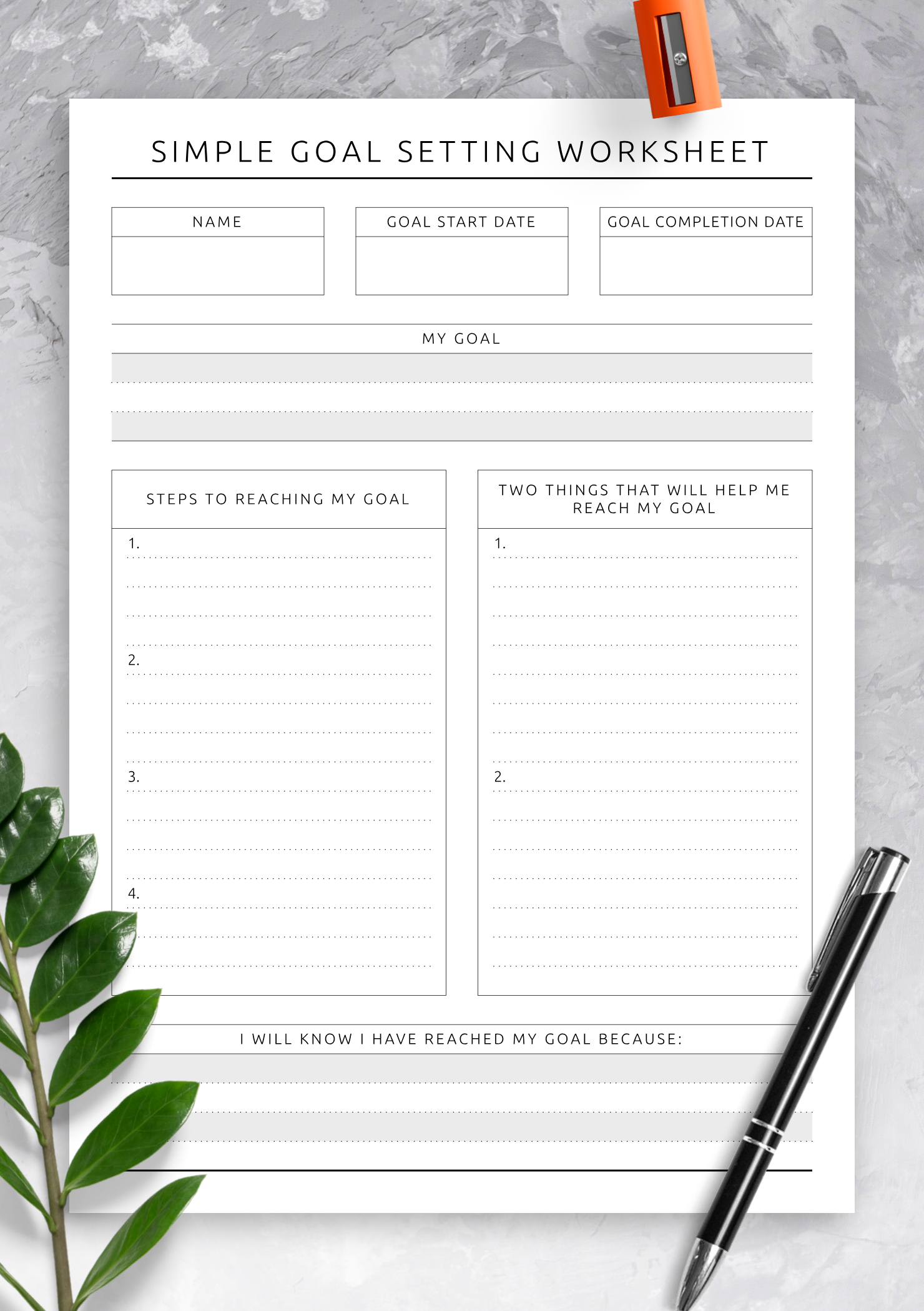 Goal Setting Worksheet Students