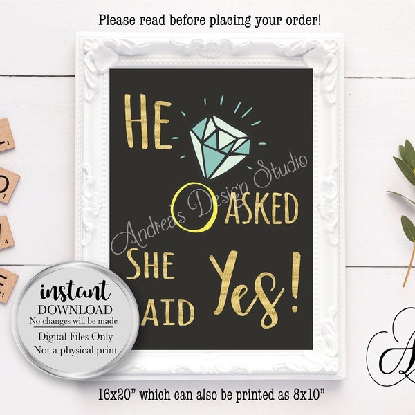 He Asked And She Said Yes Printable For Frame Etsy