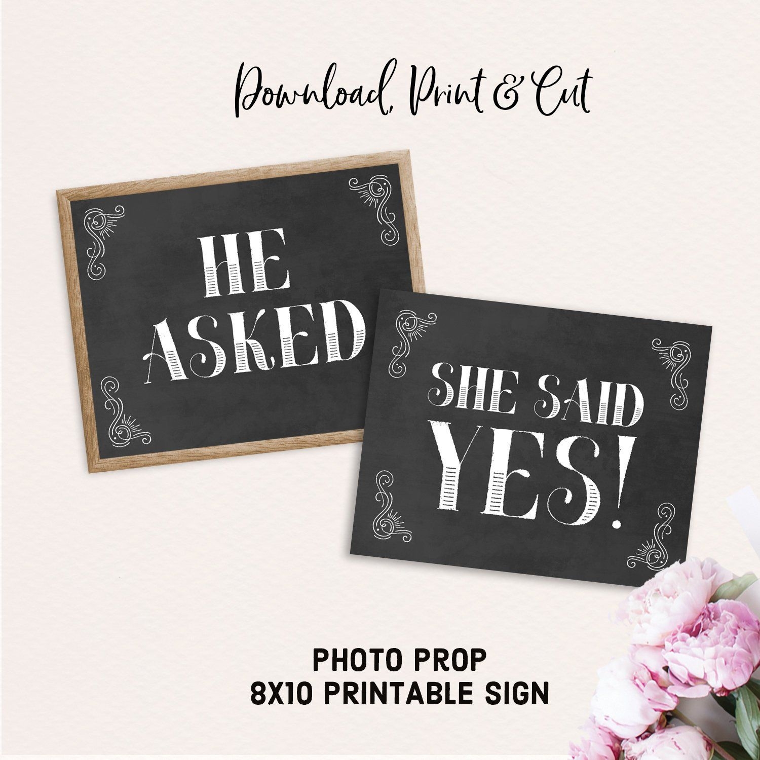 He Asked She Said Yes Printable Chalkboard Signs Engagement Photo 