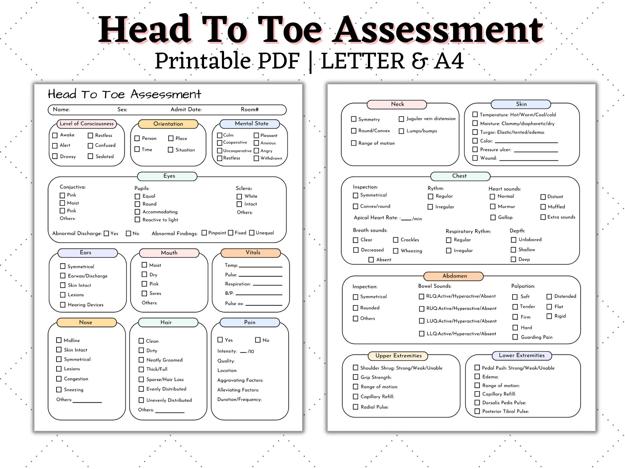 Head To Toe Printable Nursing Assessment Form Template Fillable Form 2025