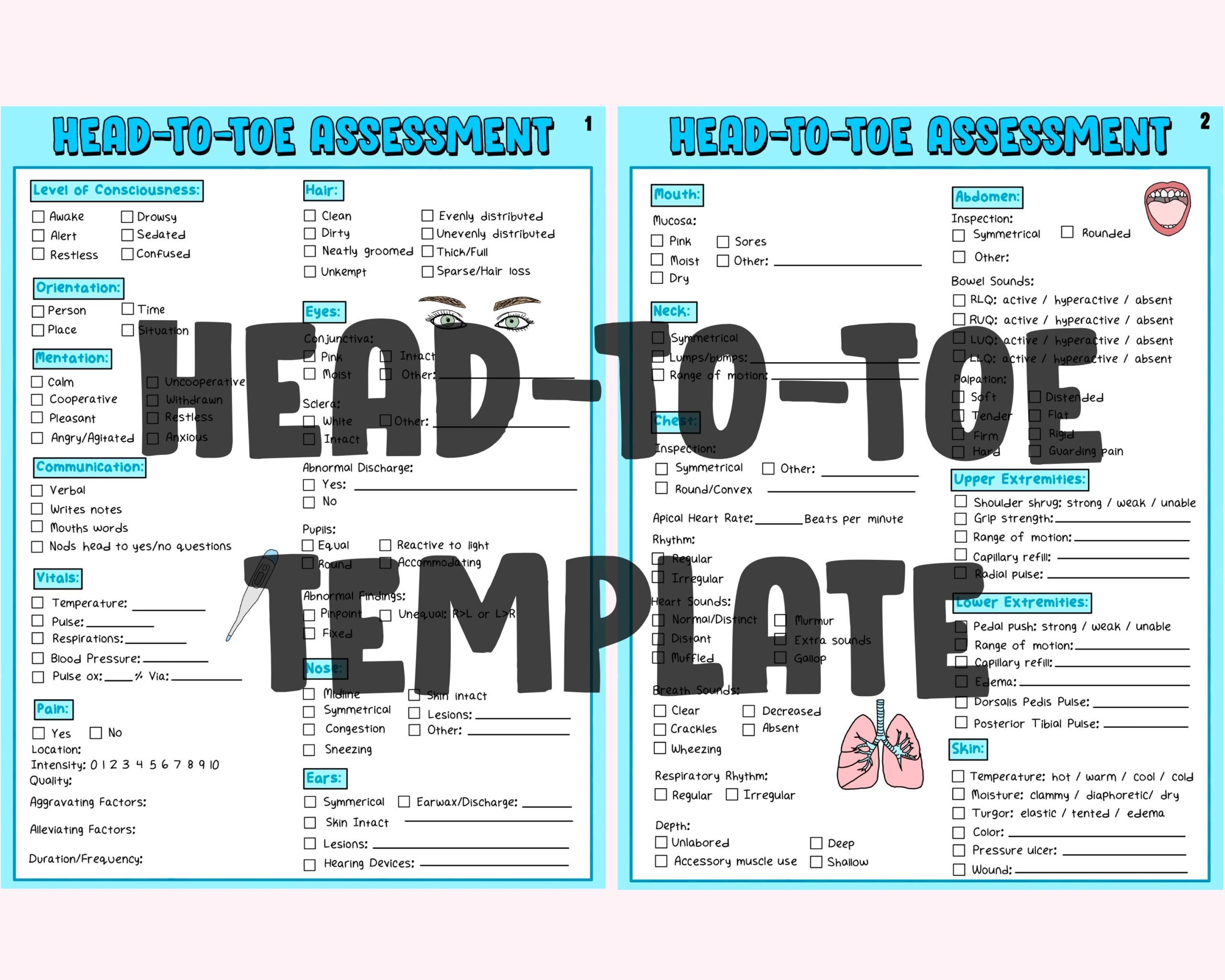 Head To Toe Printable Nursing Assessment Form Template Printable 