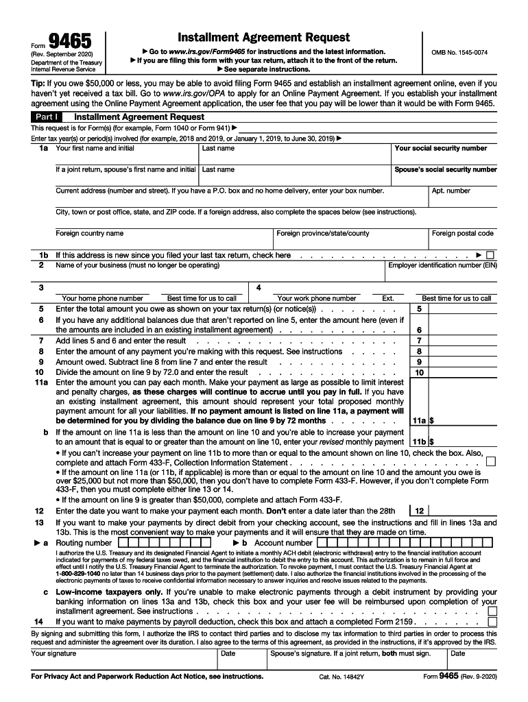IRS 9465 2020 Fill Out Tax Template Online US Legal Forms