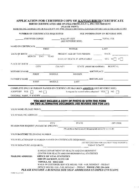 Kansas Birth Certificate