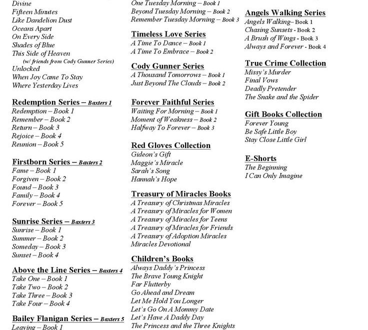 Karen Kingsbury Books In Order Printable List