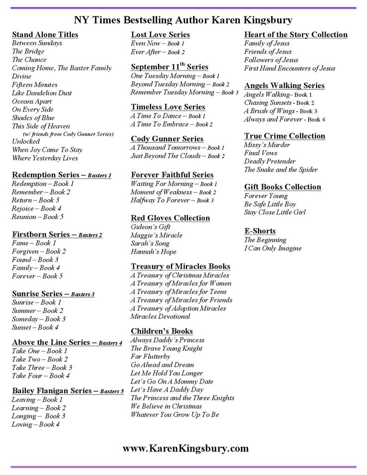 Karen Kingsbury Books In Order Printable List