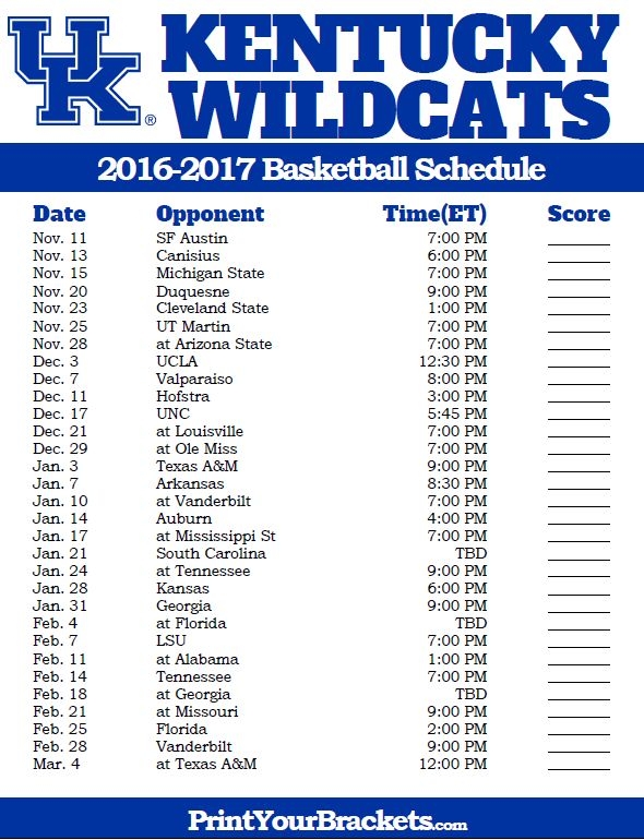 Printable Uk Basketball Schedule 2025-20