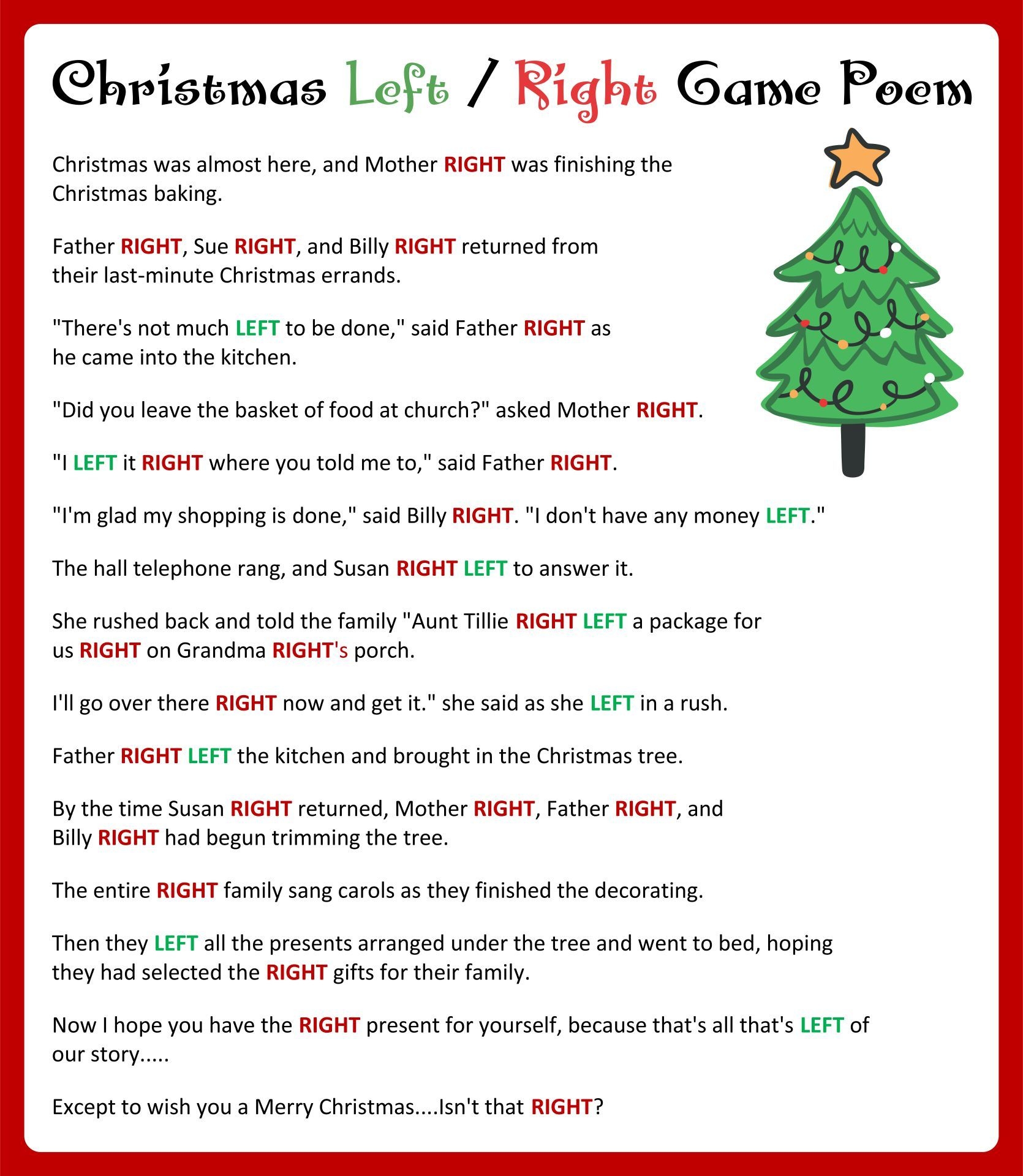Left Right Christmas Games Free Printable