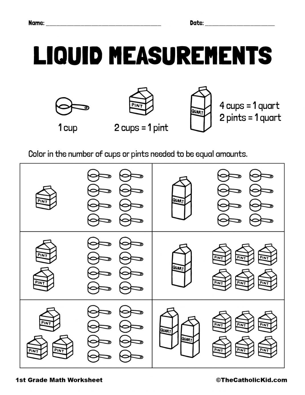 Liquid Measurement Worksheet 4th Grade