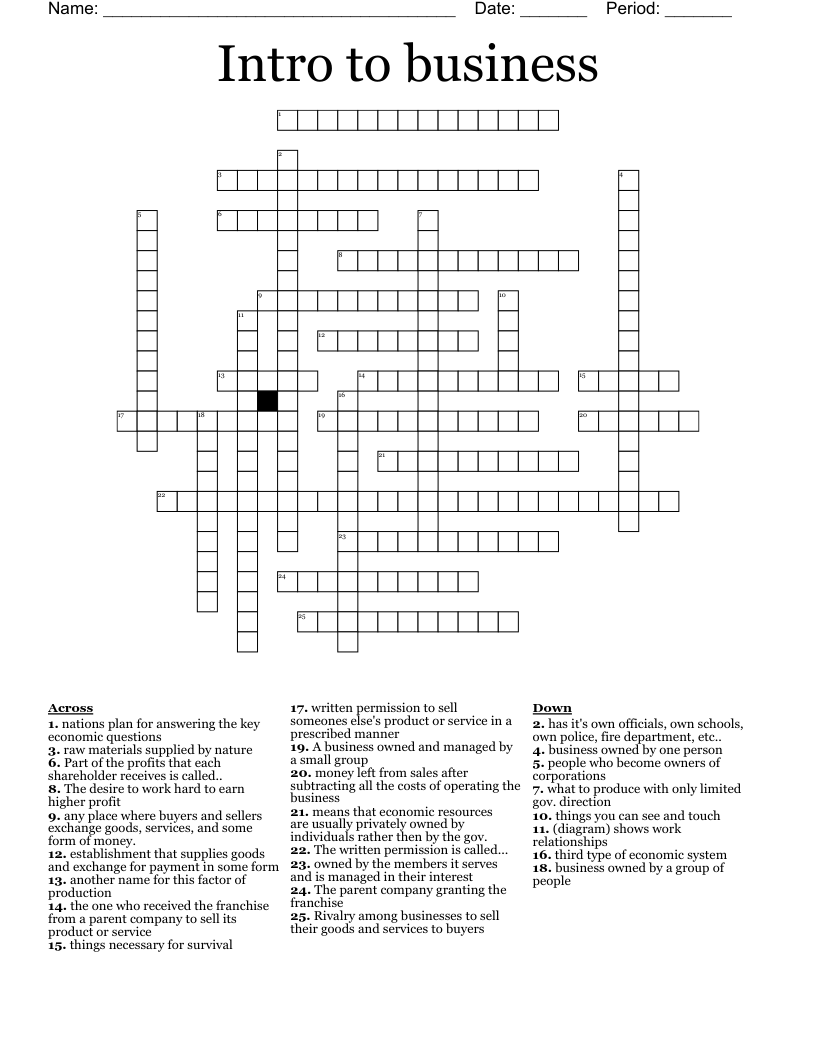 List Of Business Crossword