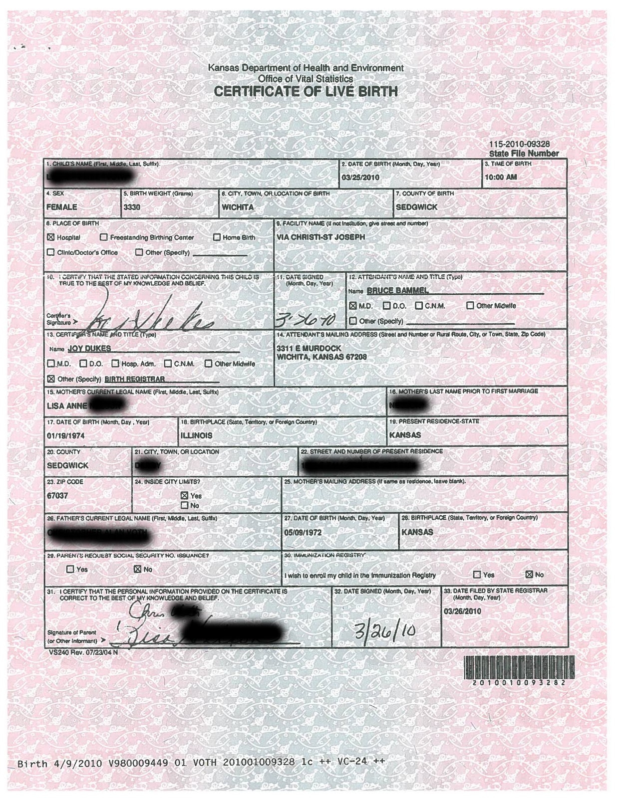 Printable Birth Certificate For For Kansas