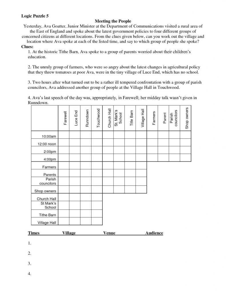 Logic Puzzles Printables